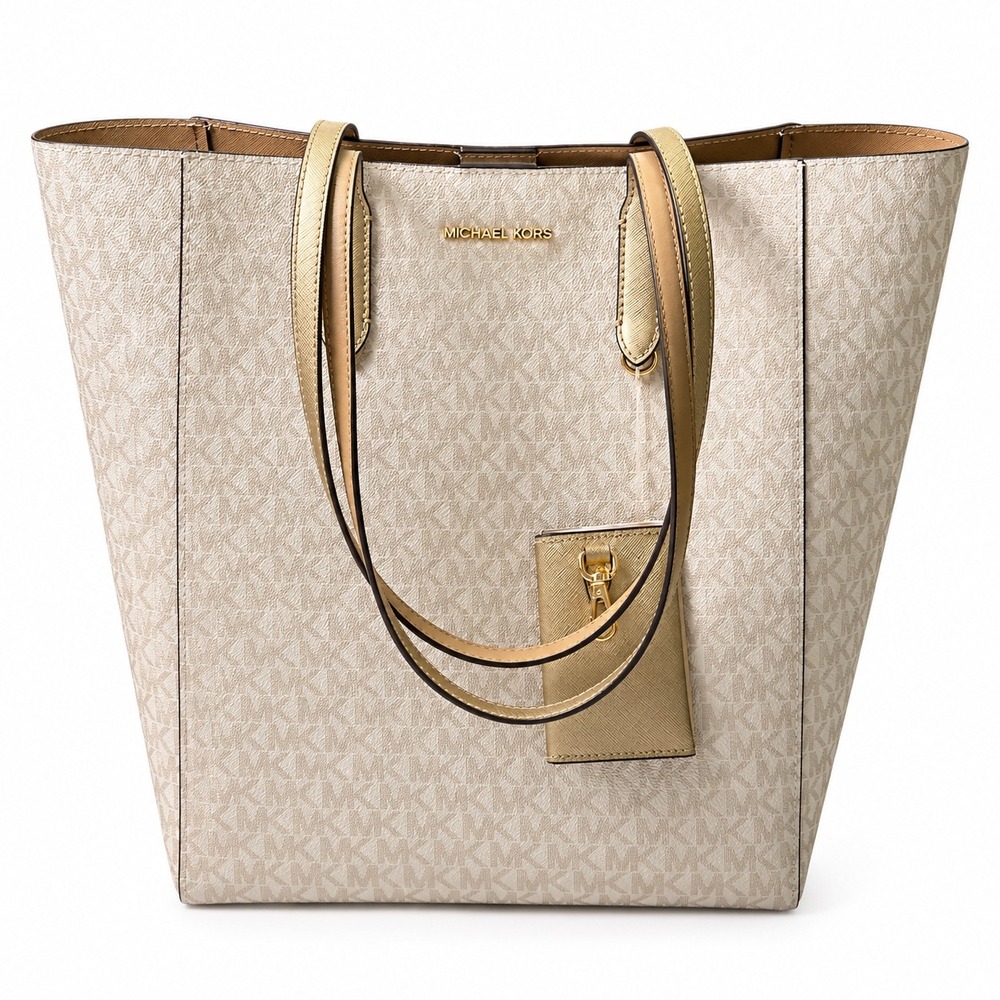 Michael Kors Vincent Large Tote Bag Pale Gold MK Signature Monogram NWT